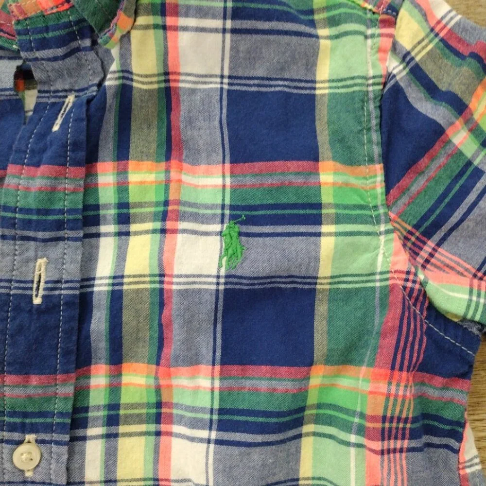 Ralph‎ Lauren boy's madras plaid button front short sleeve shirt Sz 4